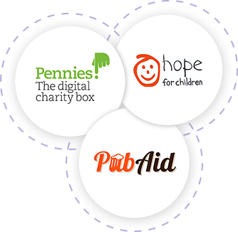 These are Pennies, Hoe for Children and PubAid logos, a group of charities Zonal helps